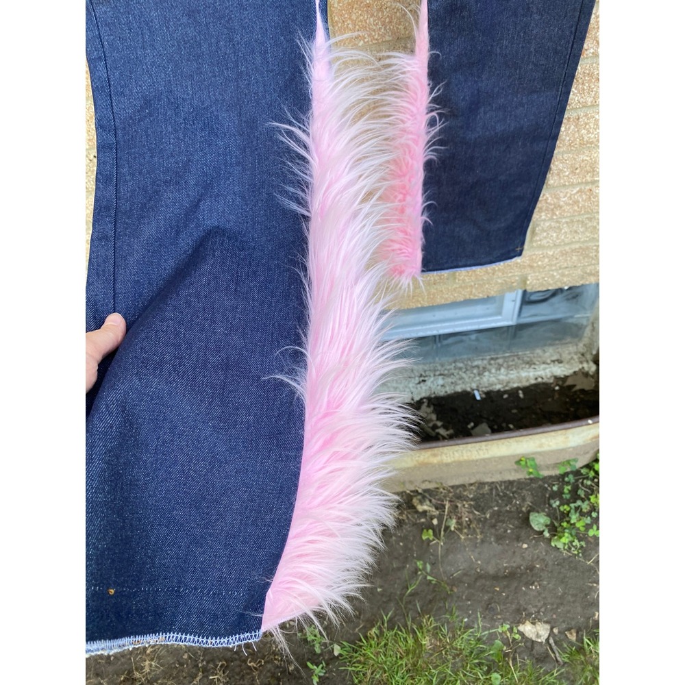 LAAMS‎ x Uzumaki Raw Denim Pink Faux Fur Rhinestone Jeans 32 Bedazzled Y2K Bratz - Picture 5 of 9